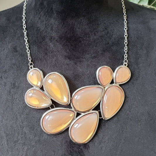 Women's Orange Teardrop Acrylic Silver Tone Chain Necklace Jewelry w/ Lobster Clasp
