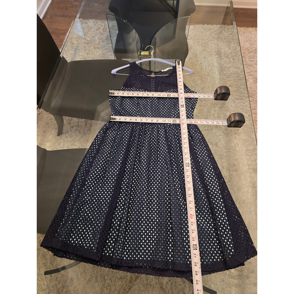 Maurices A-Line Dress Womens SZ 13/14 Blue Back Keyhole Pleated Lined Round Neck