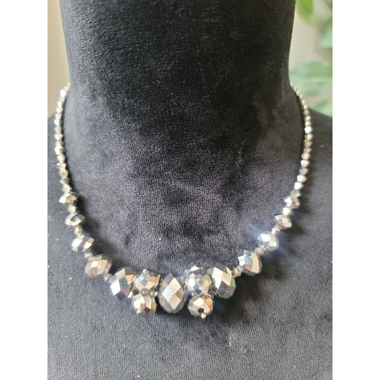 Women's Faceted Bead Necklace Silver Tone Lobster Clasp Elegant Jewelry