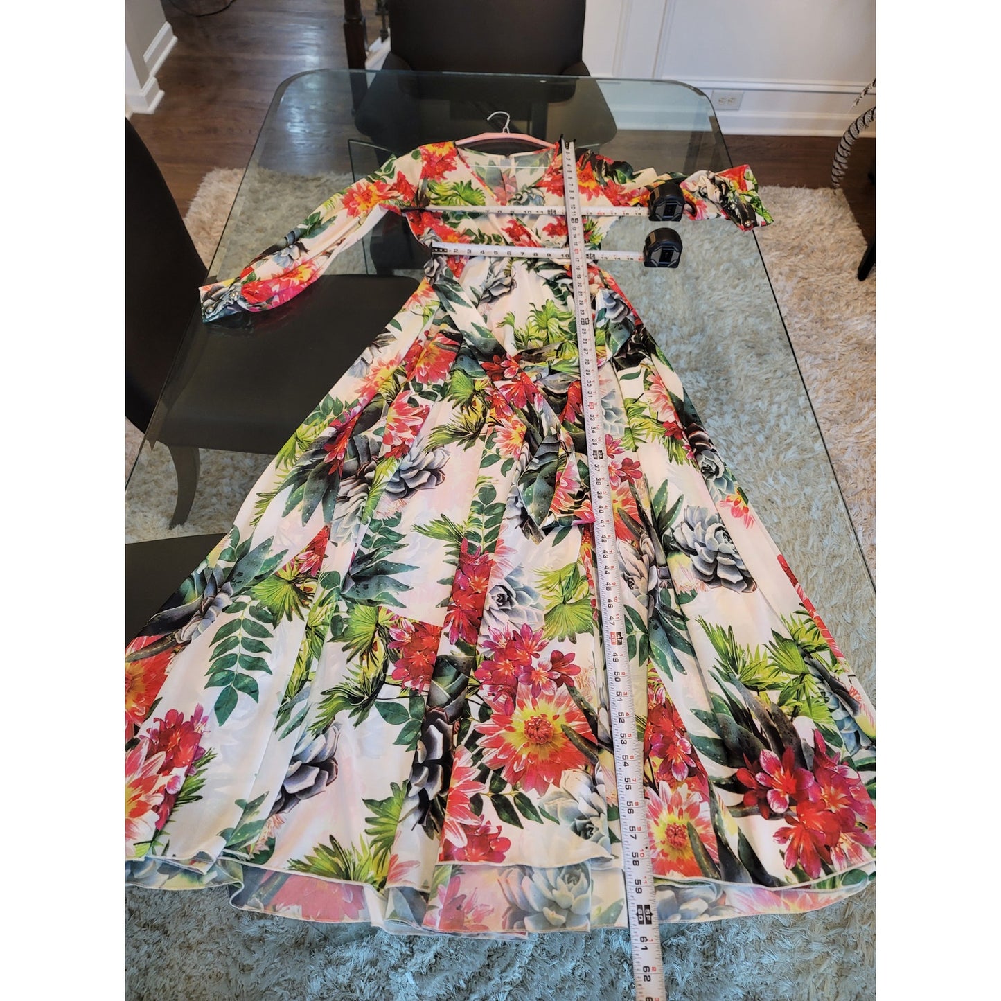 Eleganzarella Maxi Dress Women's Medium White Floral Long Sleeve V Neck