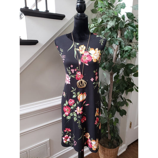 Nine Britton Women's Black Floral Round Neck Sleeveless Knee Length Dress XXL