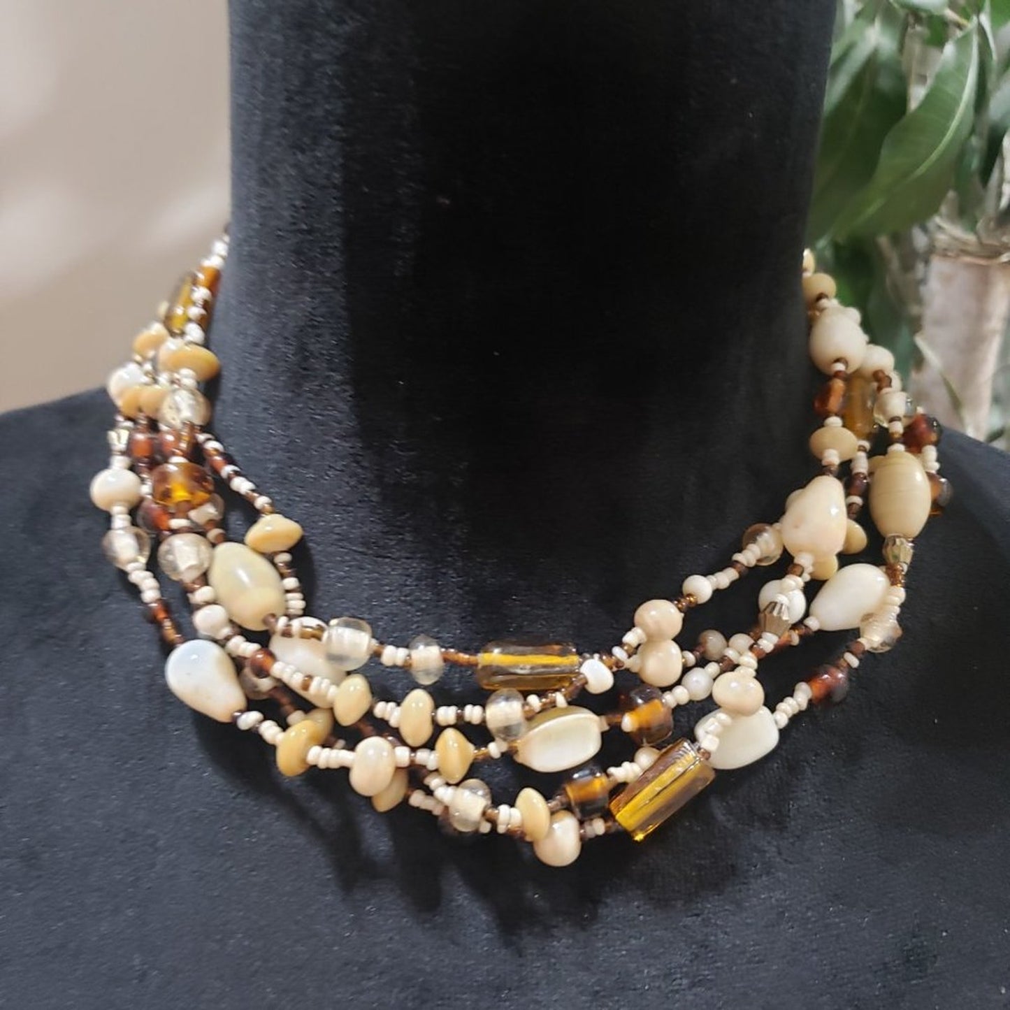 Womens Fashion Multi Layered Abalone Shell Choker Necklace Beaded w/ Lobster Cla