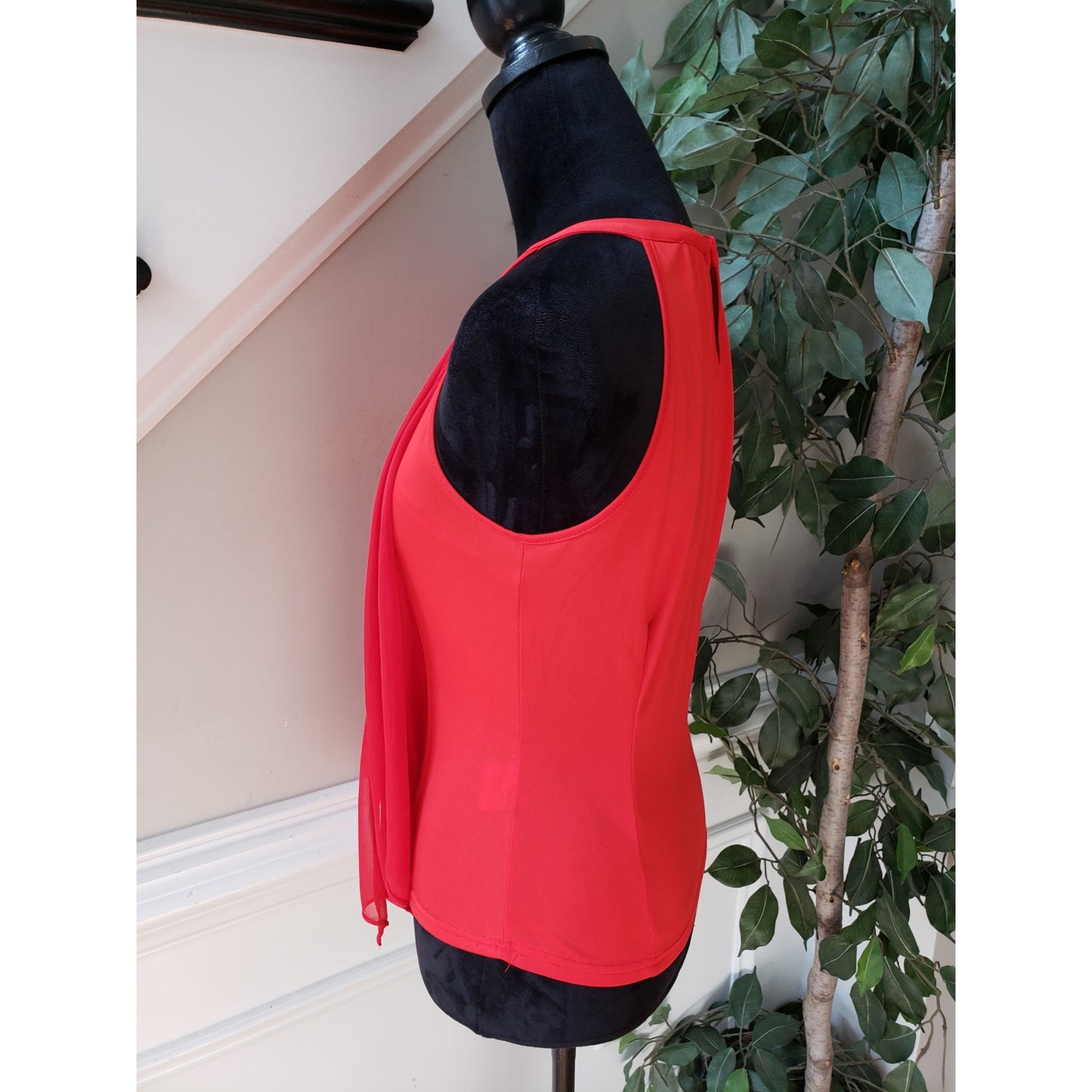 Venus Tank Top Womens S Red Fringe Draping Down Front Halter Neck Sleeveless