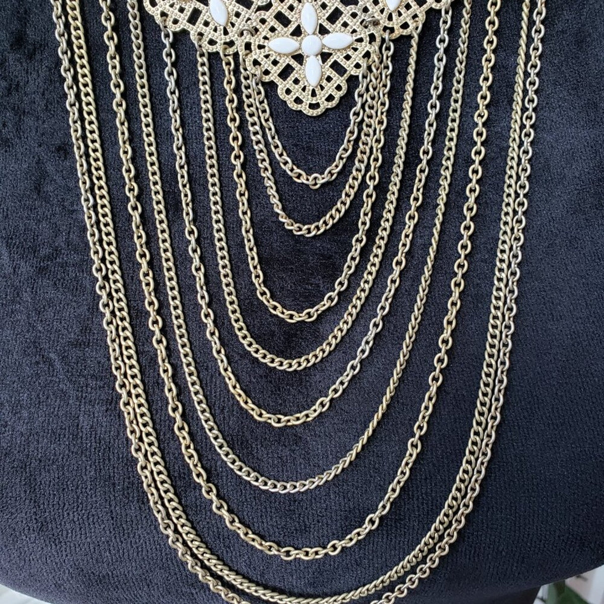 Womens Fashion Gold Tone Multichain Layered Cleopatra Necklace w/ Lobster Clasp