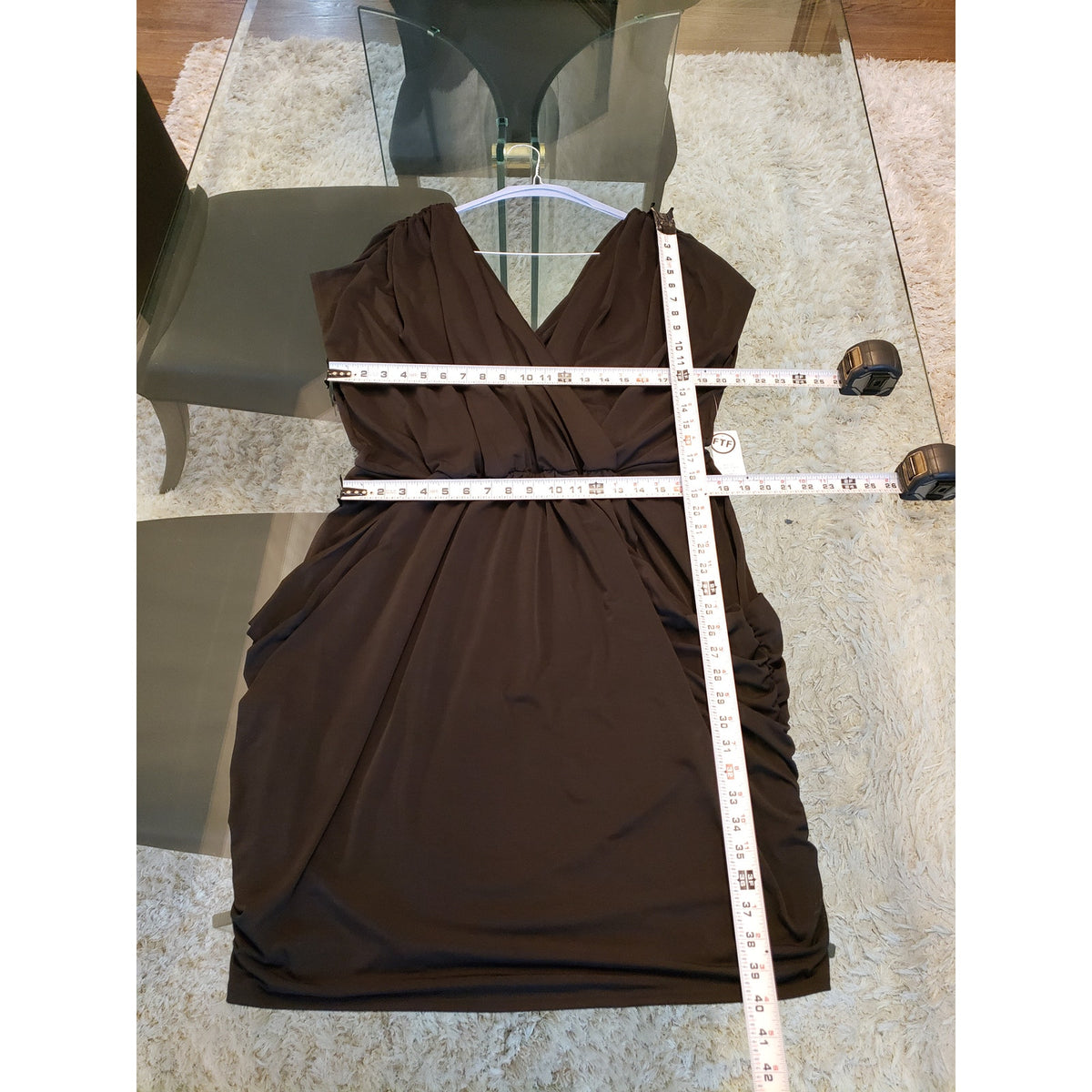 Fashion to Figure Wrap Dress Size 4 (2X) Black Plus Short Sleeve Stretch V Neck