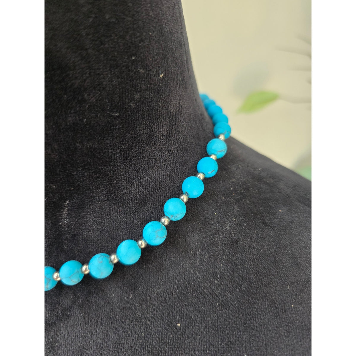 Turquoise Blue Beaded Rhinestone Spacer Statement Necklace Fashion Jewelry