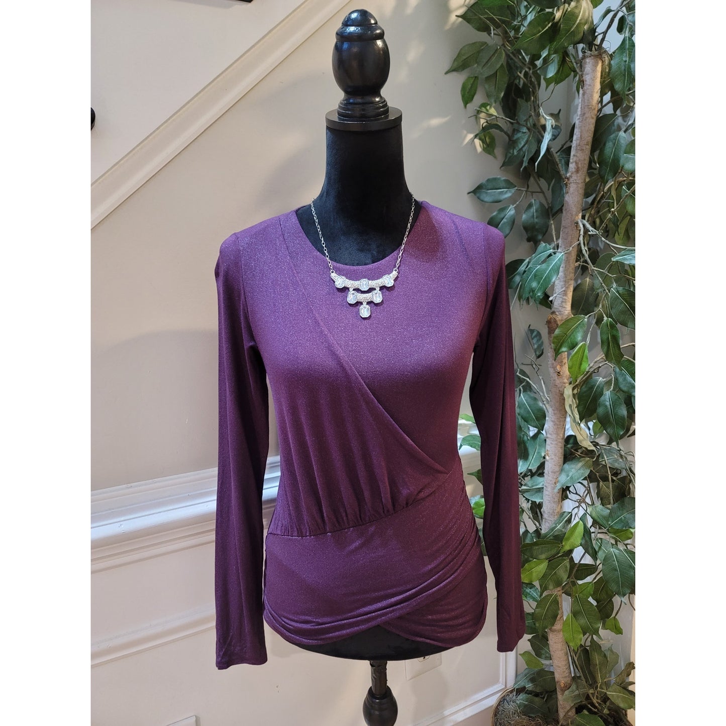 Express Top Women's Size Small Purple Long Sleeves Wrap Stretch Blouse