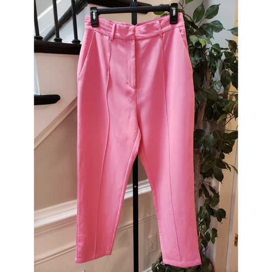 Oh Polly Women's Pink Solid Polyester Pull On Belt Loops Front Pleated Pant 6
