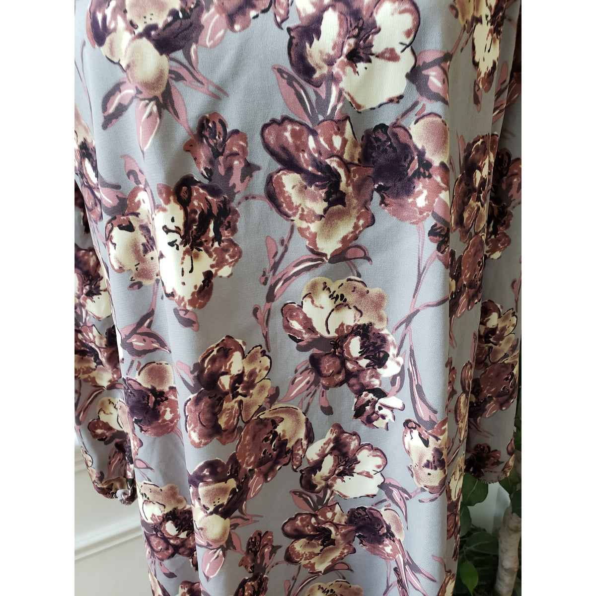 Peach Love Fit & Flare Dress Women M Multi Floral Lined Keyhole Back Long Sleeve