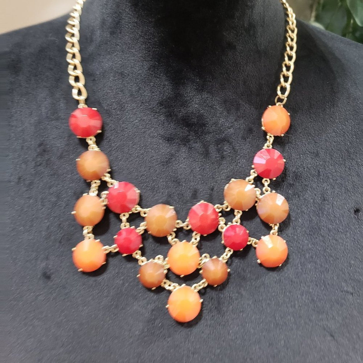 Versona Women Fashion Multicolor Rhinestones Beaded Gold Tone Chain Bib Necklace