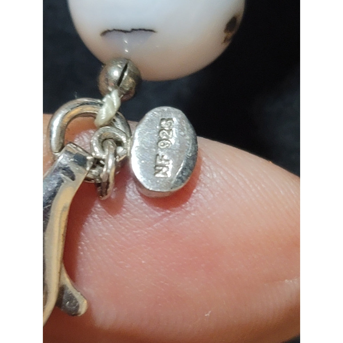 NF .925 Engraved Salmon Colored Beaded Necklace Sterling Silver Lobster Clasp