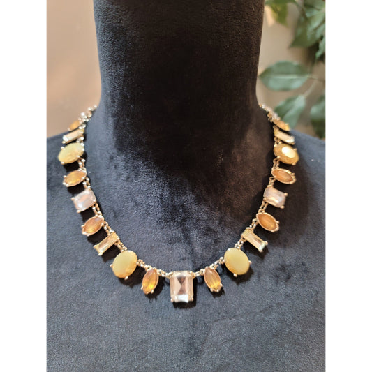 Women's Gold Yellow Necklace Faceted Stones Spring Ring Fashion Jewelry