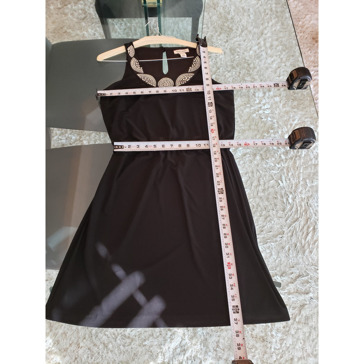 White House Black Market Fit & Flare Dress Womens M Black Embellished Neckline