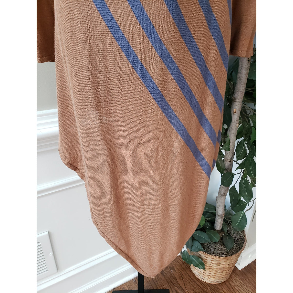 NY Collection Jersey Dress Women's XL Brown Striped Long Sleeve Handkerchief Hem