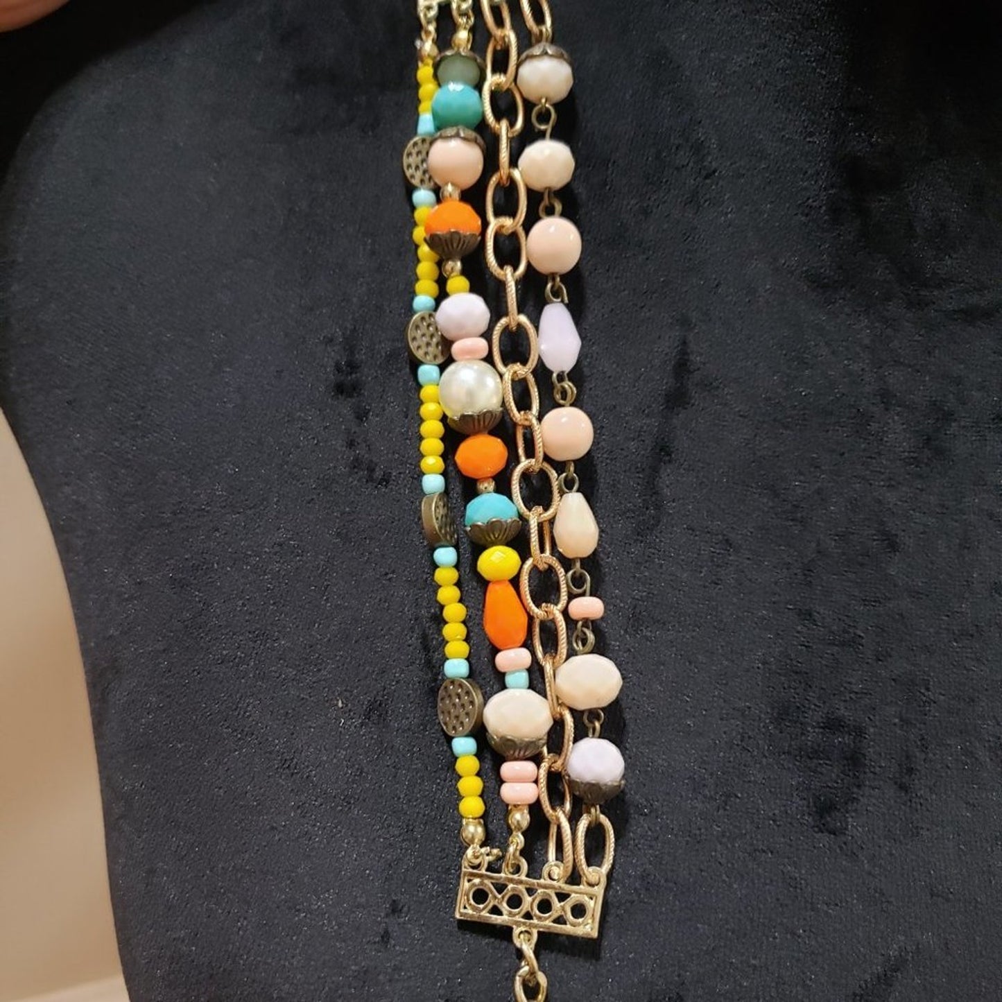 Plunder Multi Resin Layered Bead Gold Tone Boho Statement Necklace and Bracelet