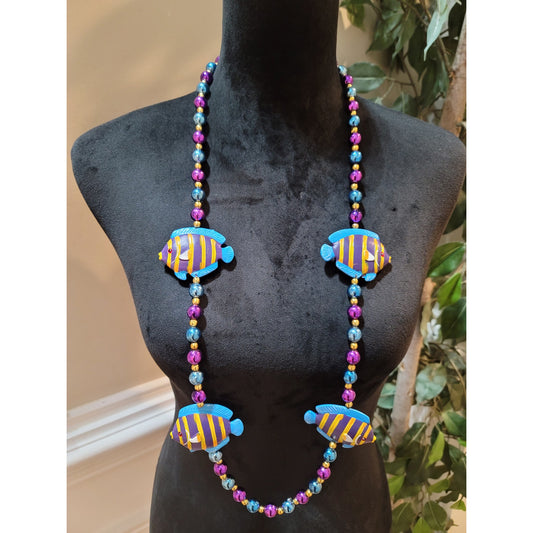 Women's Colorful Beaded Necklace With Blue Yellow Fish Design Statement Look