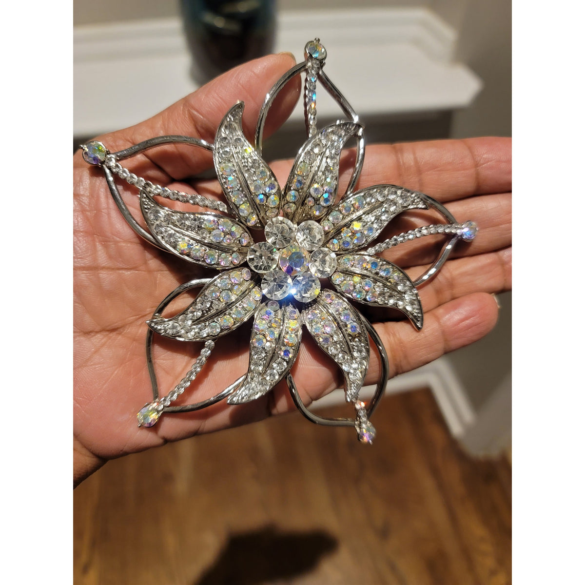 Sparkling Rhinestone Flower Brooch Statement Pin Vintage Inspired Jewelry