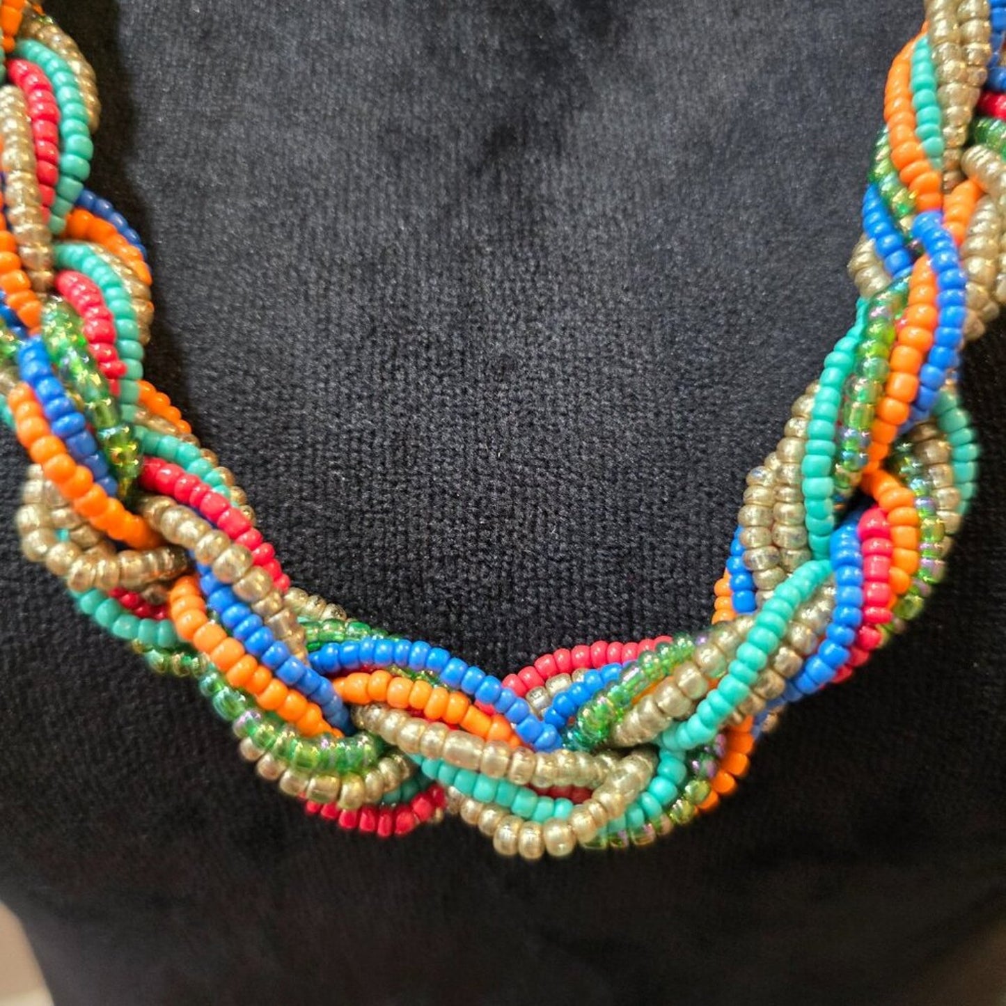 Women Multicolor Seed Beads Twisted Multiple Layered Necklace with Lobster Clasp