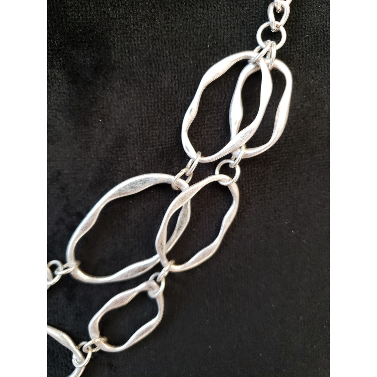 Silver Tone Hammered Link Statement Necklace Layered Geometric Chain Choker
