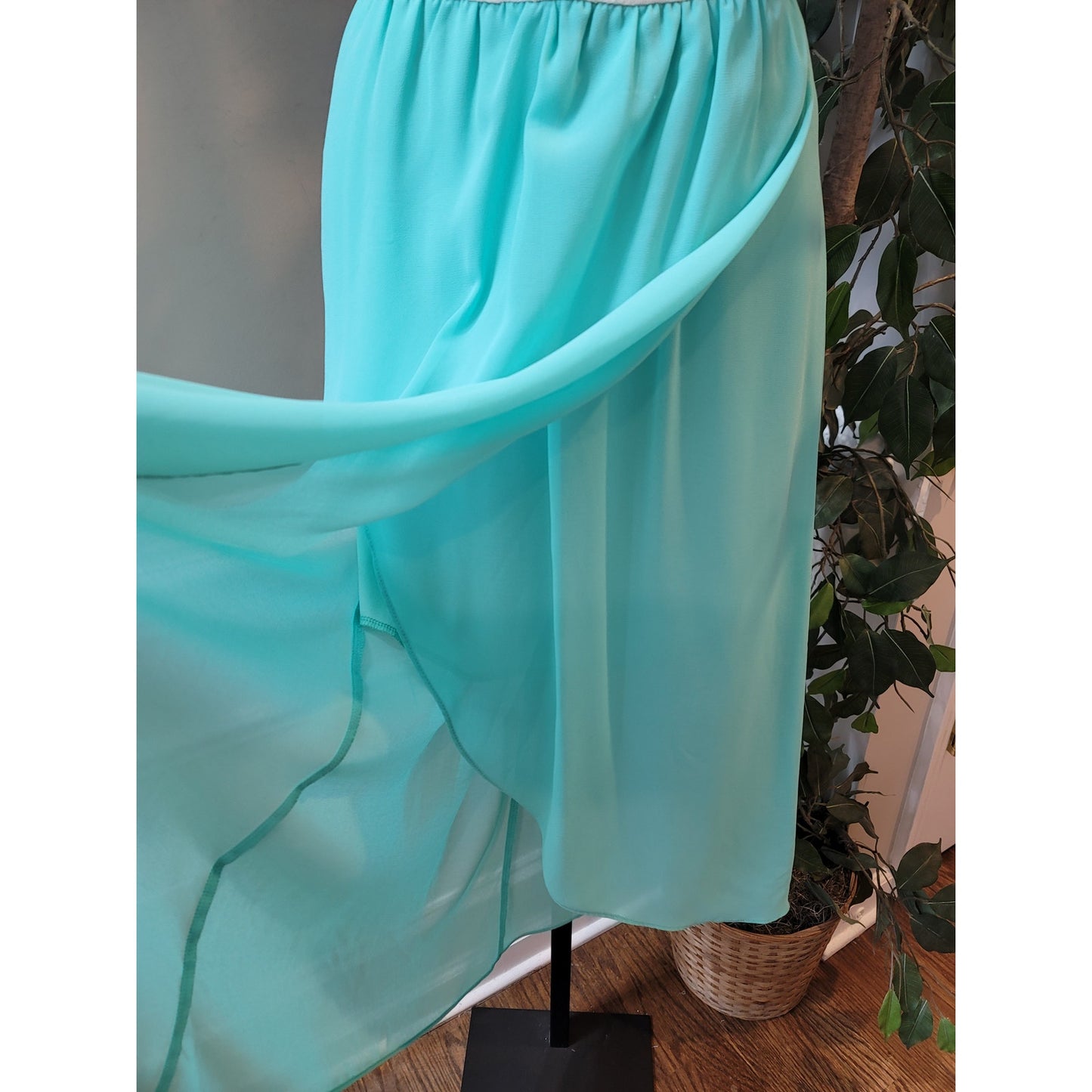 Papaya Dress Womens Medium White Lace Aqua Blue Chiffon Sleeveless Summer