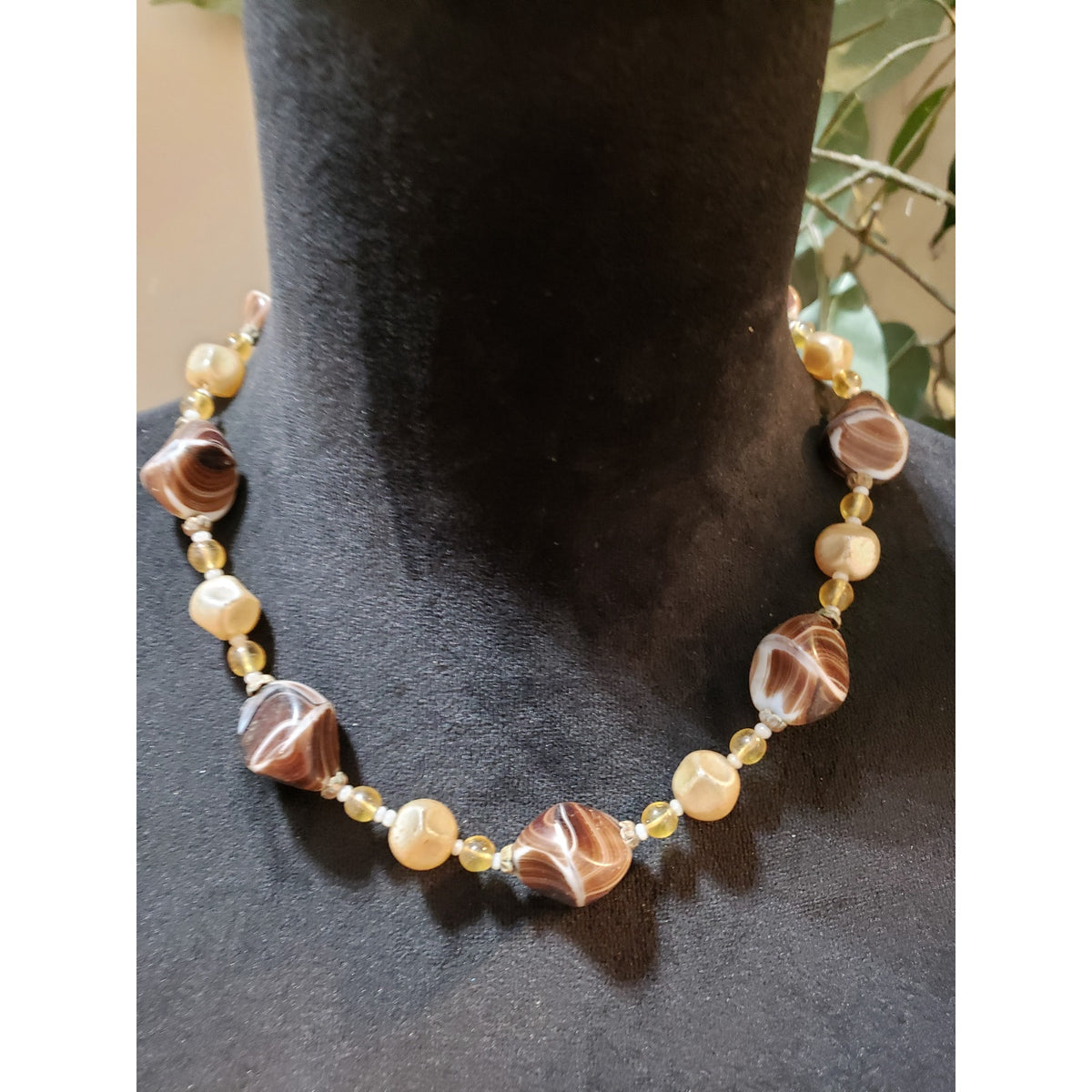Womens Faceted Agates Loose Abalone Beads Collar Necklace with Spring Ring Clasp