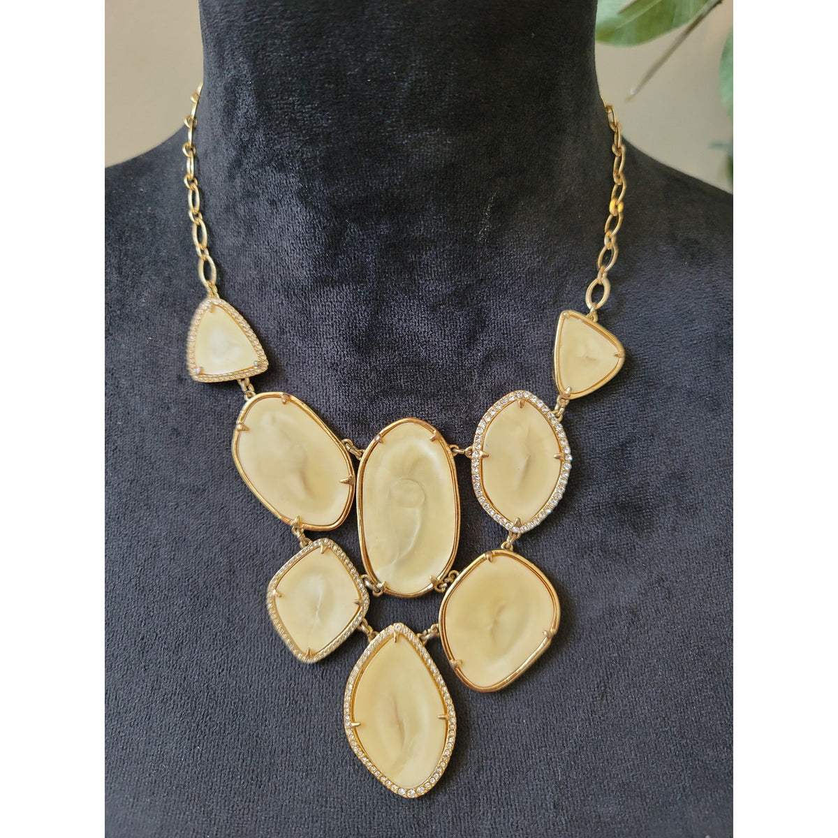 Women's Statement Gold Necklaces With Cream Gemstones And Lobster Claw Lock