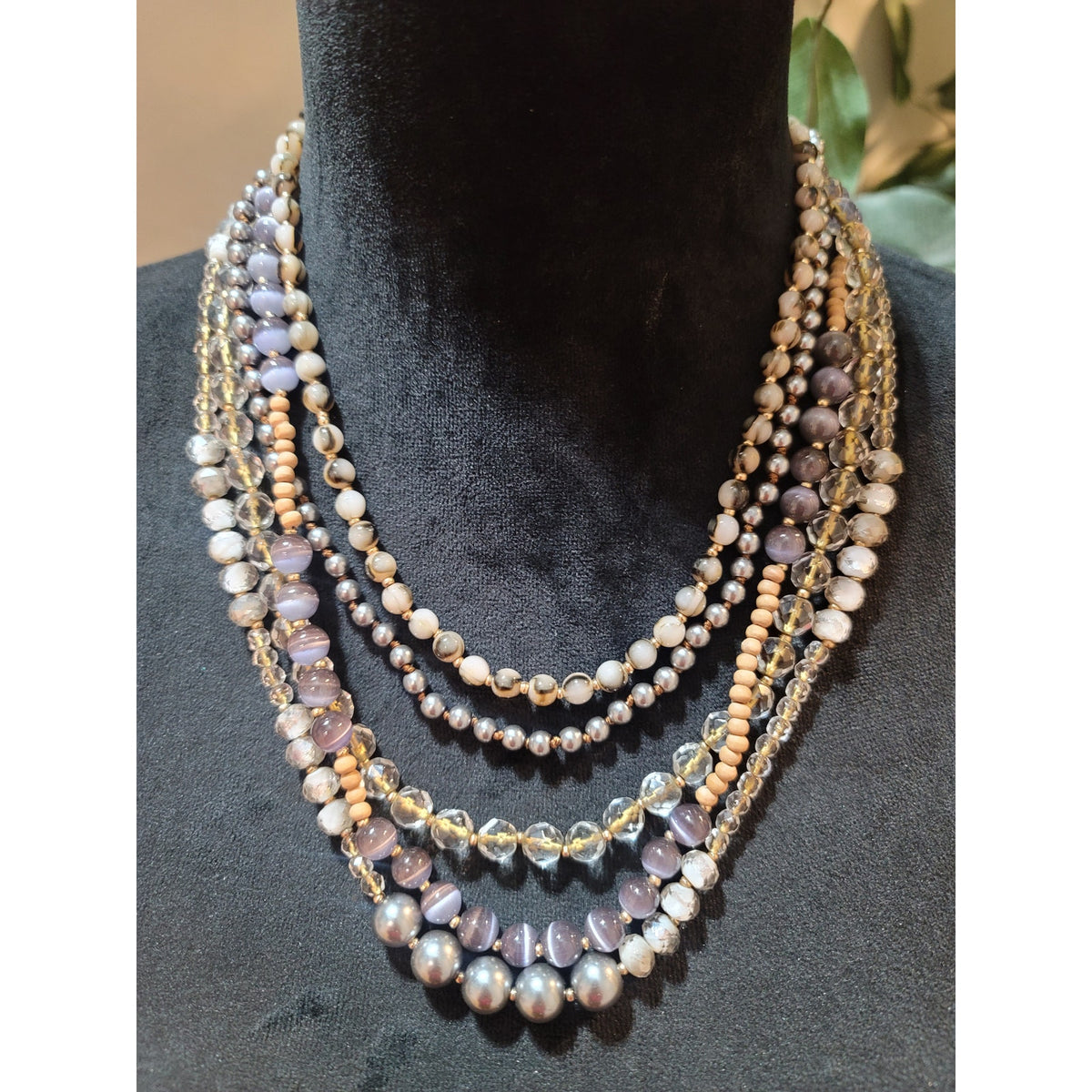 Loft Women's Multi Layer Beaded Statement Necklace Gold Lobster Clasp Design