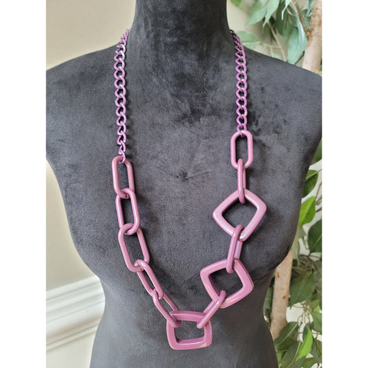 Women's Chunky Purple Acrylic Geometric Link Statement Necklace Bold Jewelry