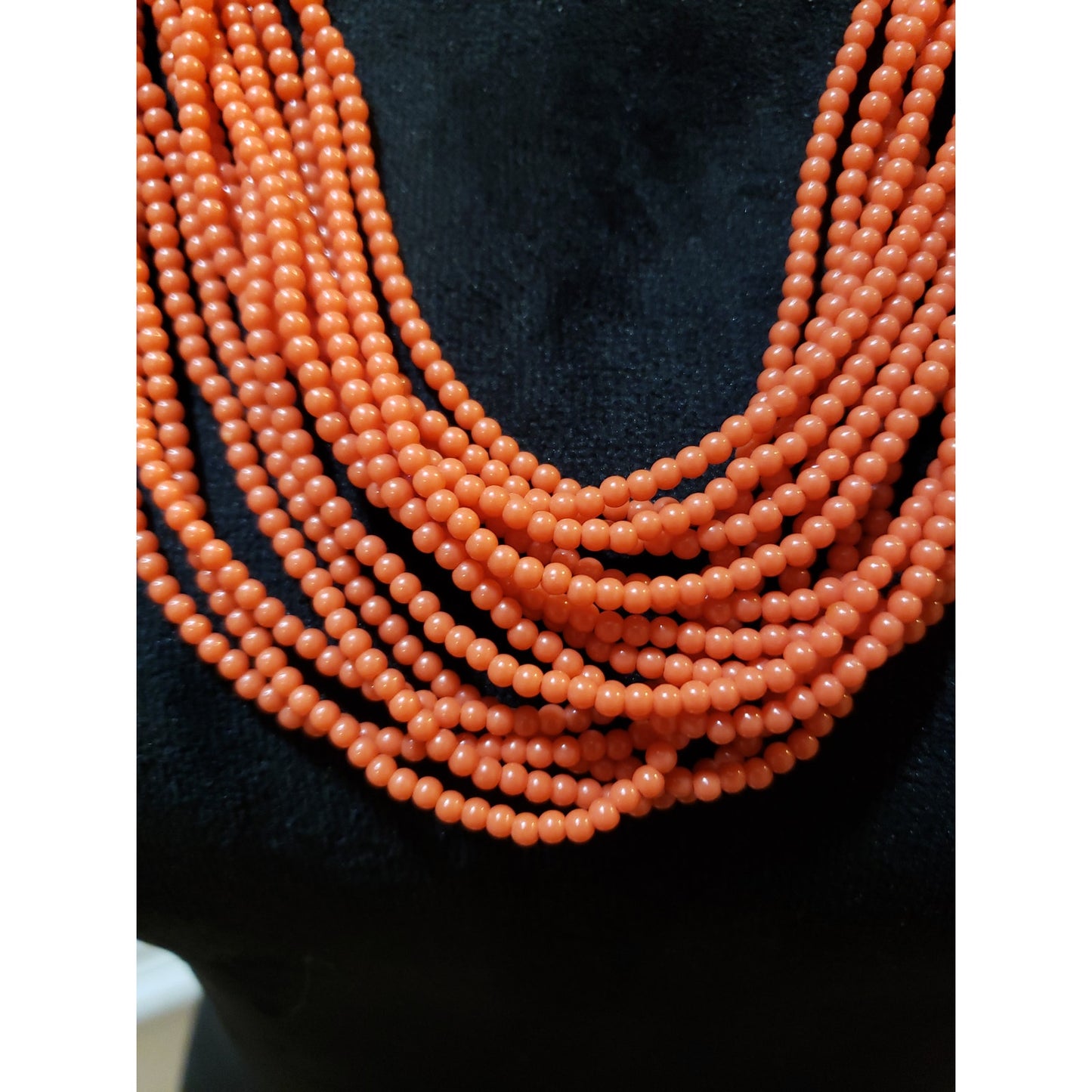 Women Fashion Multi-layered Orange Plastic Seed Beads Statement Necklace Jewelry