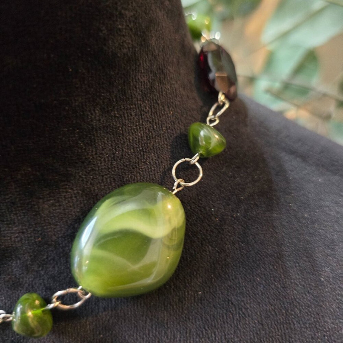 Womens Fashion Green Boulder Opal Stone Necklace Jewelry with Lobster Clasp