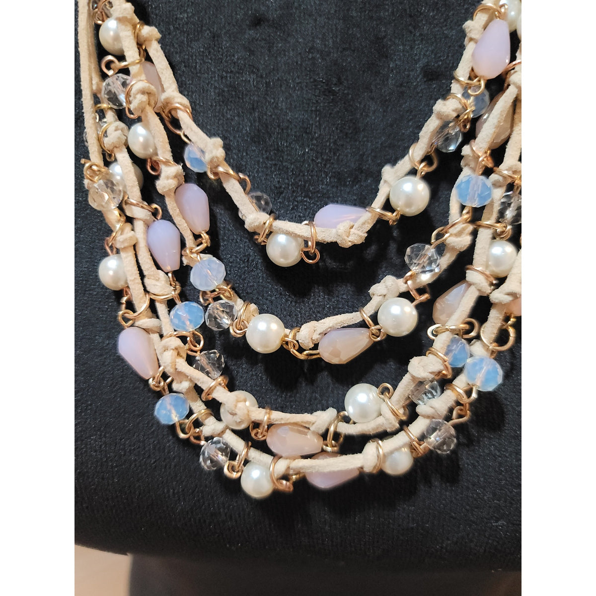 Women's Multi Layer Beaded Necklace With Lobster Clasp And Pearl Crystal Accents