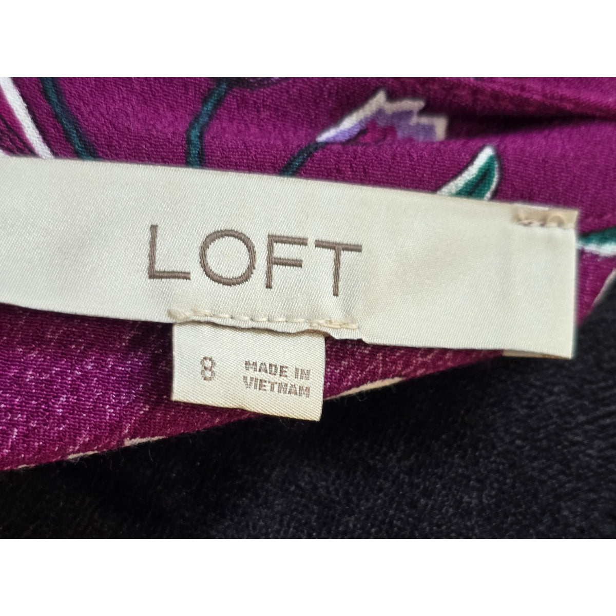 Loft Fit & Flare Dress 8 Plum Purple Floral Puff Shoulder Back Zip Casual Party