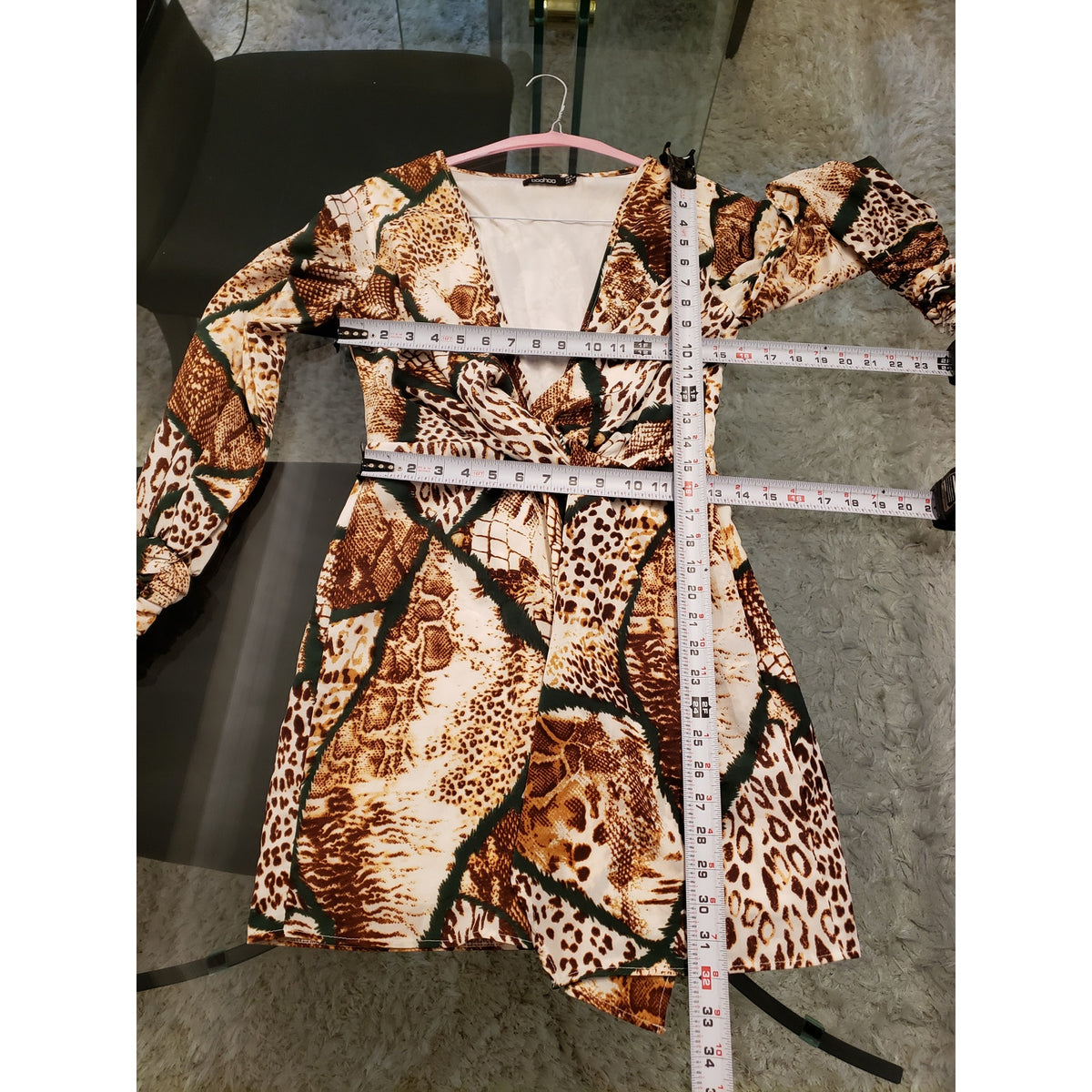 Boohoo Club Dress Women Size 4 Multi Snake Print Lined Long Sleeve Plunge V Neck
