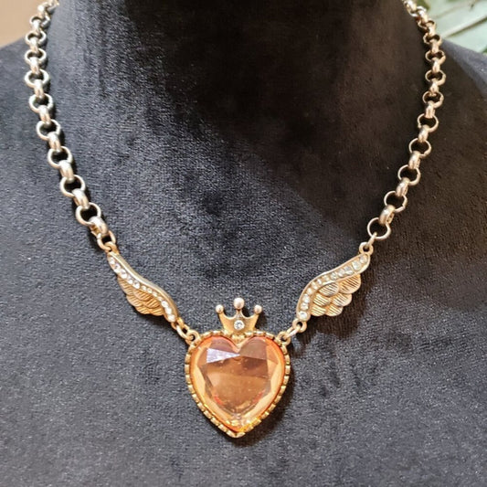 Womens Fashion Zircon-stone Heart Brooch Pendant Necklace Jewelry with Lobster