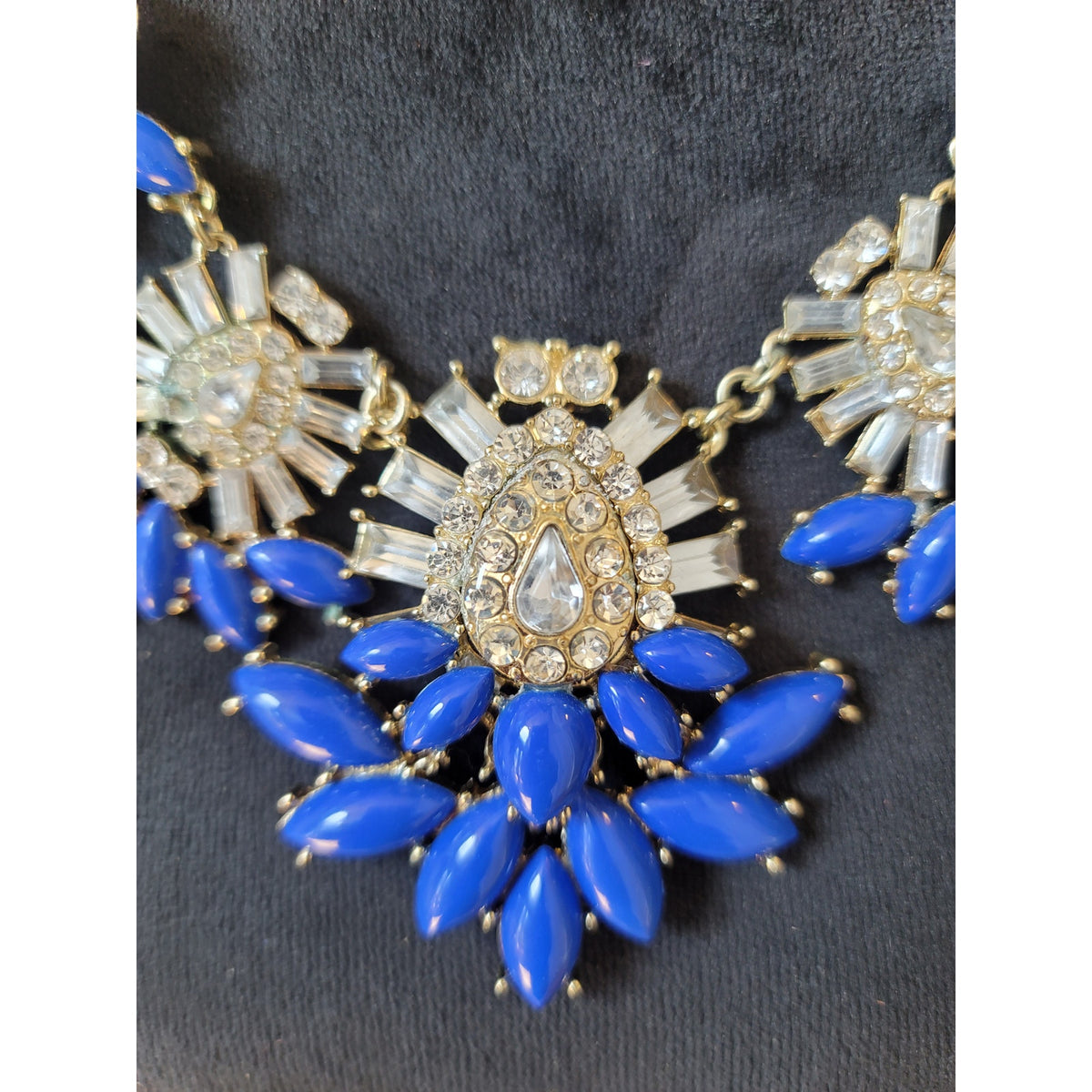 Women's Blue Statement Bib Necklace With Crystals And Lobster Clasp Lock