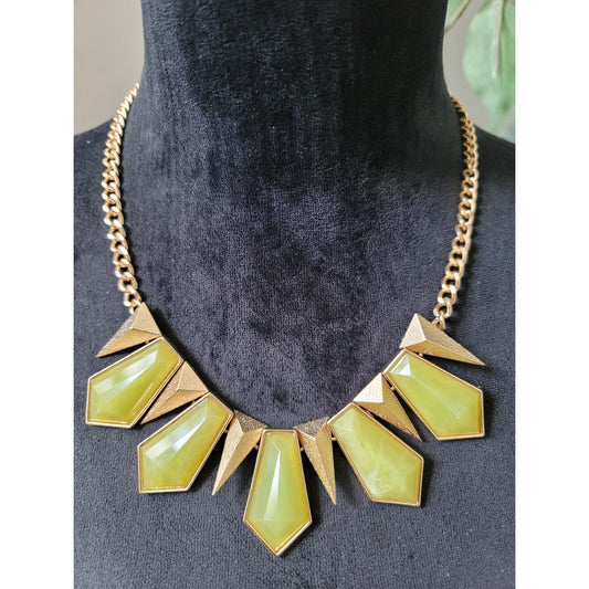 Women's Statement Geometric Yellow Gem Bib Necklace With Lobster Clasps Lock