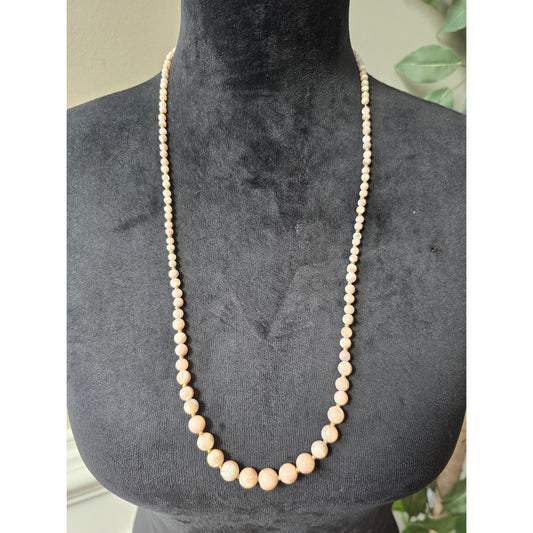 Women's Pink Swirl Beaded Necklace with Vintage Fish Hook Lock Elegant Design