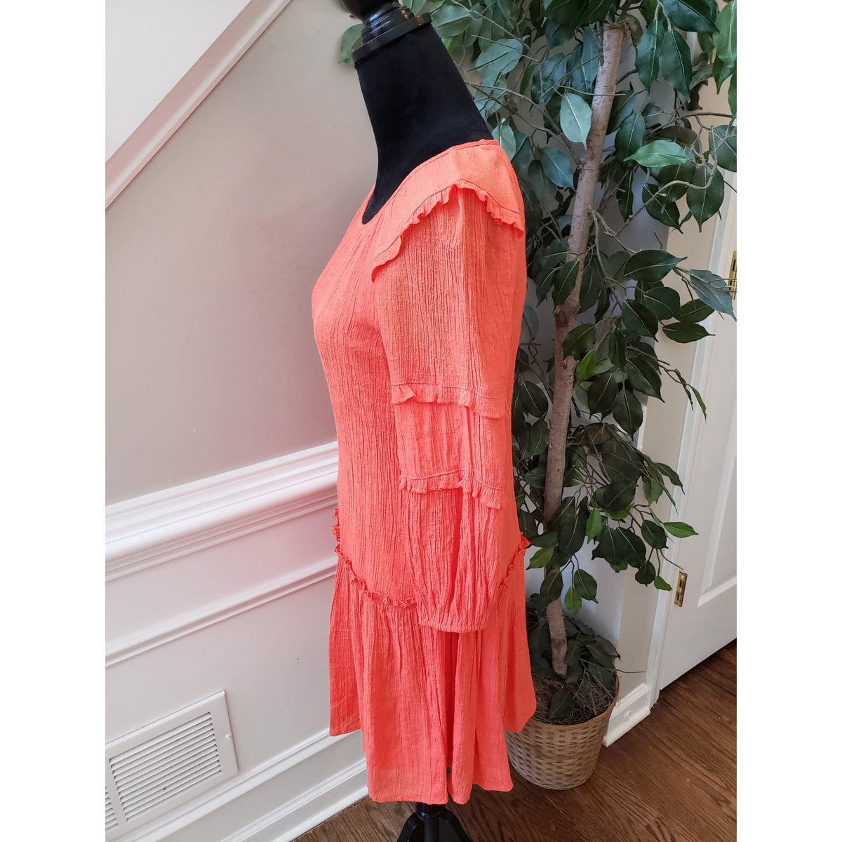 Harper 241 A-Line Dress Womens Small Coral Balloon Sleeve Frill Hem Lined