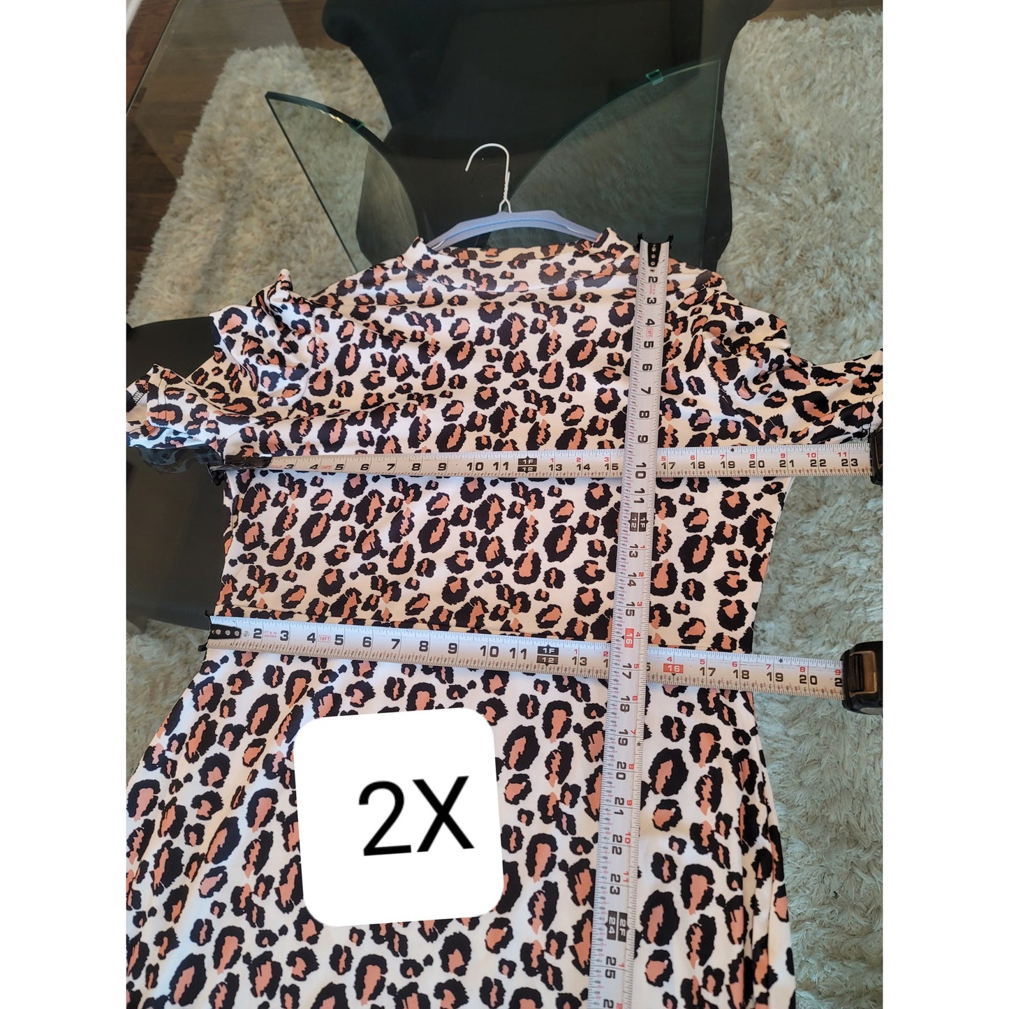 Leopard Print Midi Dress Women Size Medium White Black Pink Stretchy Ruffle