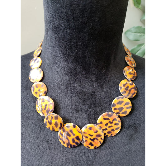 Women's Leopard Print Disc Necklace Adjustable Chain Lobster Clasp Statement