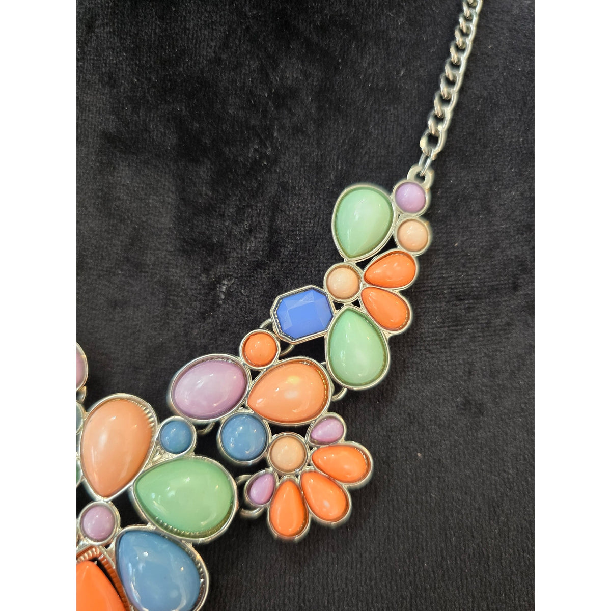 Colorful Floral Bib Statement Necklace Orange Blue Green Pink