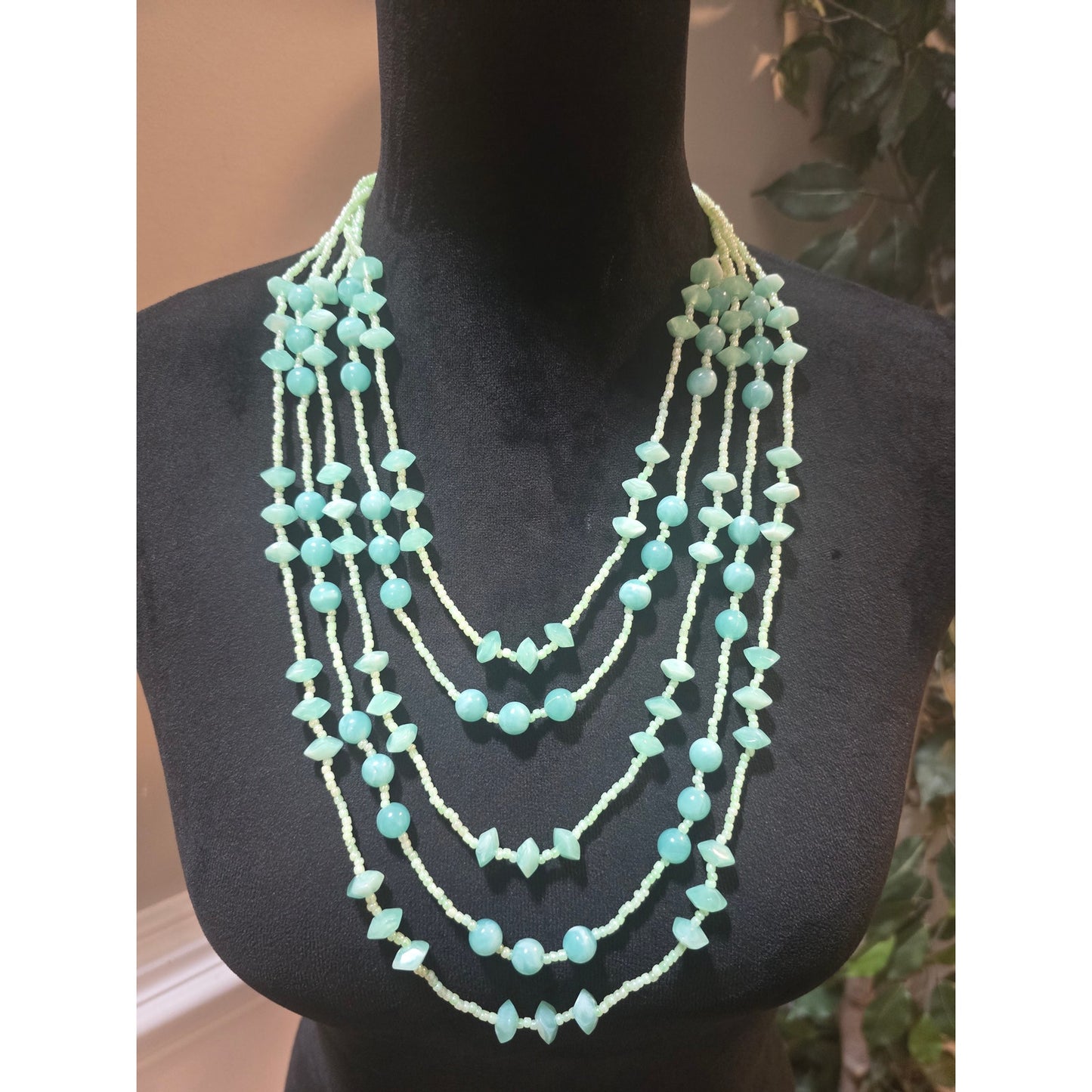 Women's Multi Layer Green Beaded Necklace With Lobster Claw Clasp Statement Jewelry