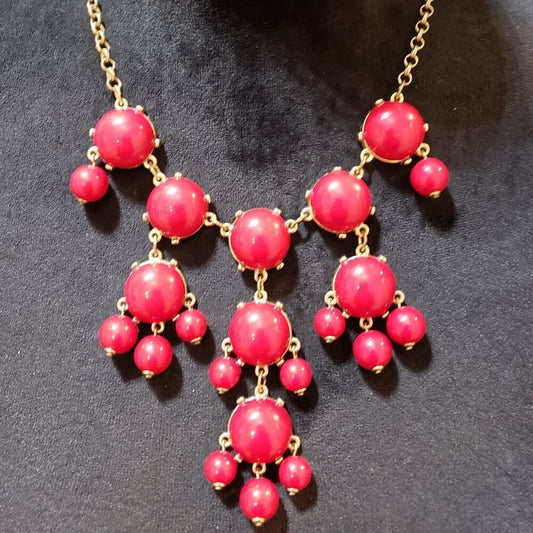 Women's Fashion Gold Plated Red Bubble Bib Frontal Lobster Necklace
