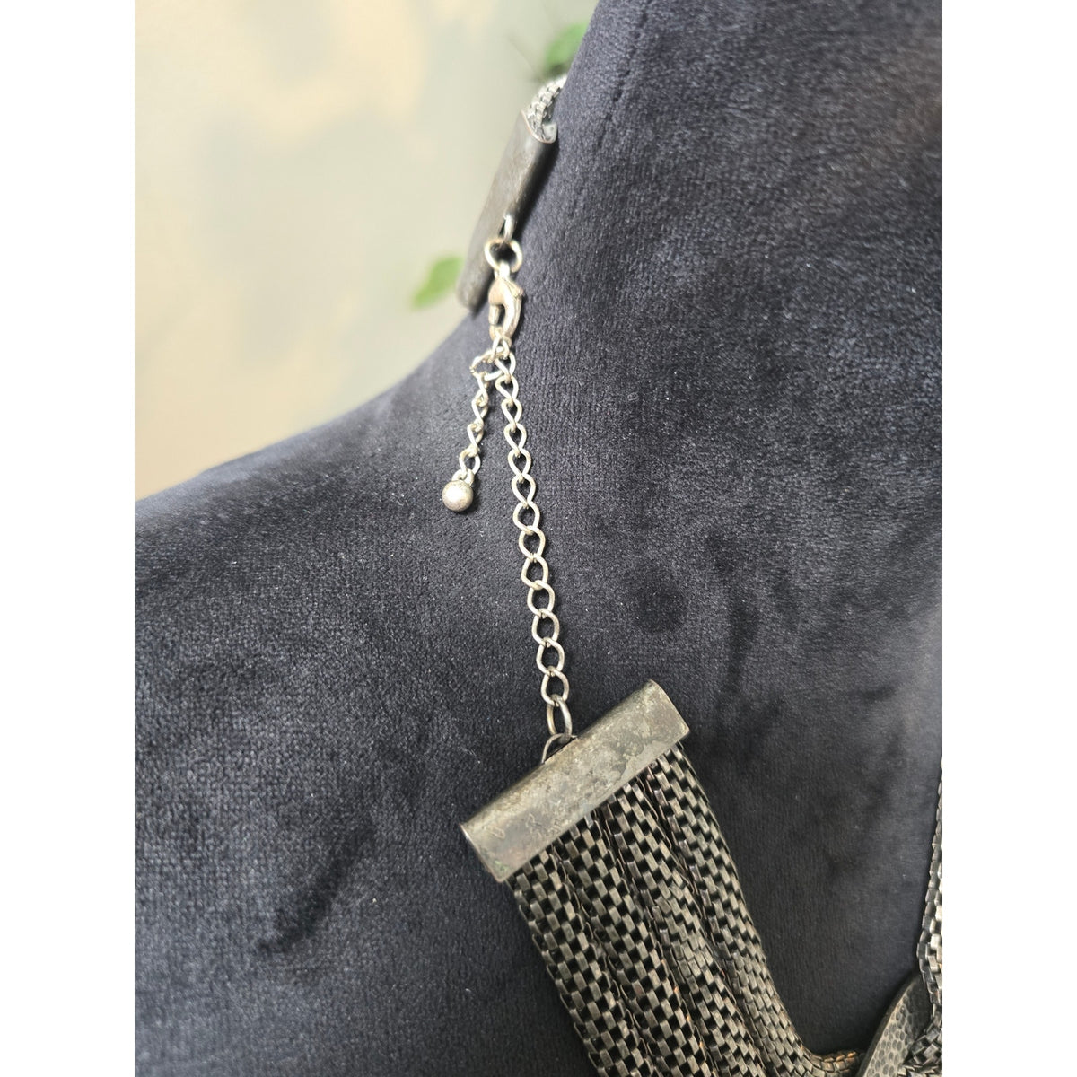 Silver Tone Gunmetal Chunky Mesh Chain Oversized Interlocking Link Necklace