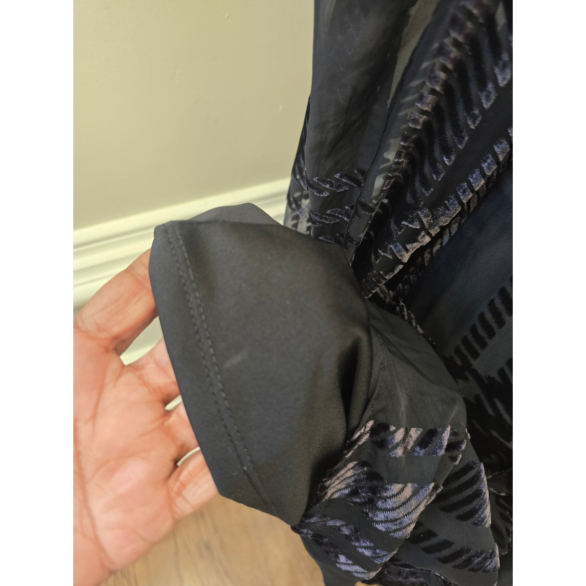Taylor A-Line Dress 14 Black Velvet Plaid Tie-Waist Scoop Puff Shoulder Party
