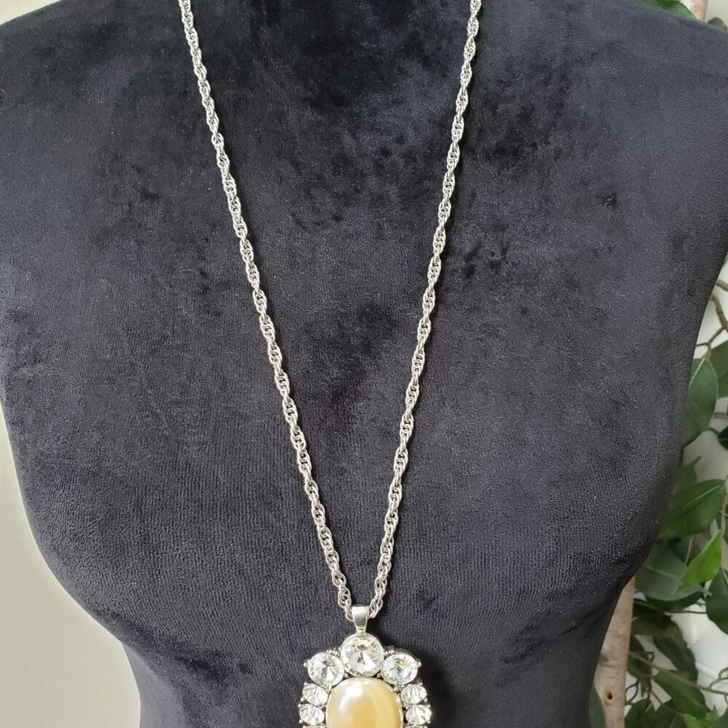 Traci Lynn Silver Tone Faux Pearl Rhinestone Pendant Necklace with Lobster Clasp
