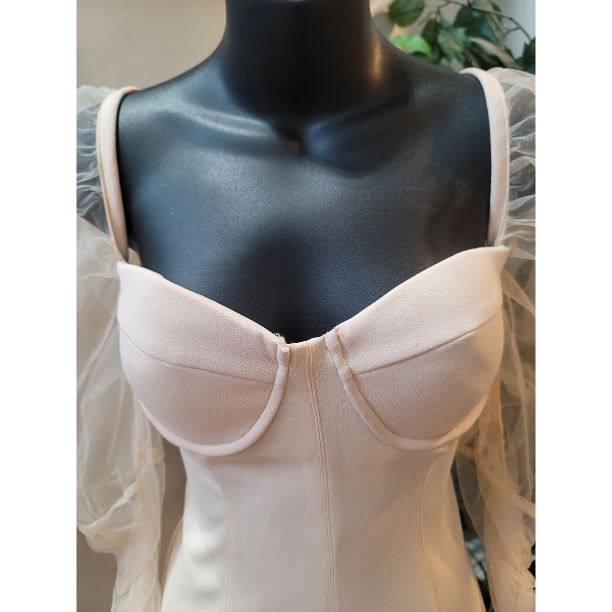 Womens Cocktail Dress Medium Pink Sheer Long Sleeve Mesh Bustier Bodycon Party