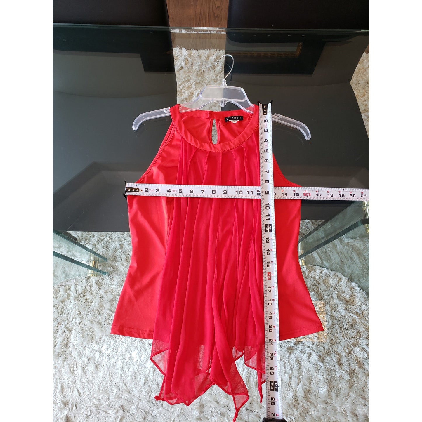 Venus Tank Top Womens S Red Fringe Draping Down Front Halter Neck Sleeveless