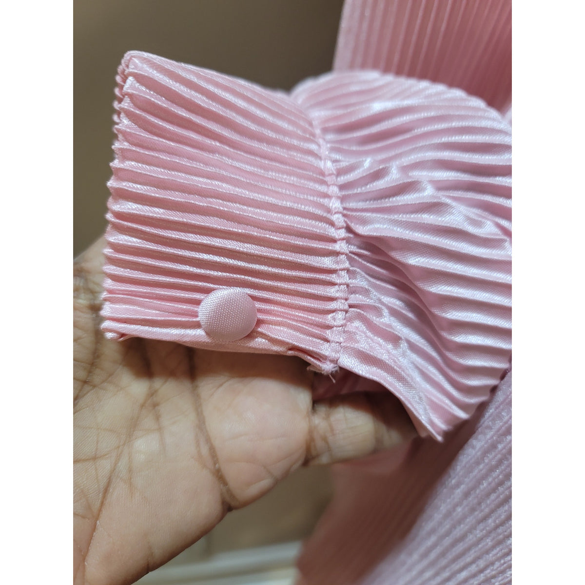Lounge Set Women's SZ XL Pink Pleated Button Up Front Drop Shoulder Lettuce Hem
