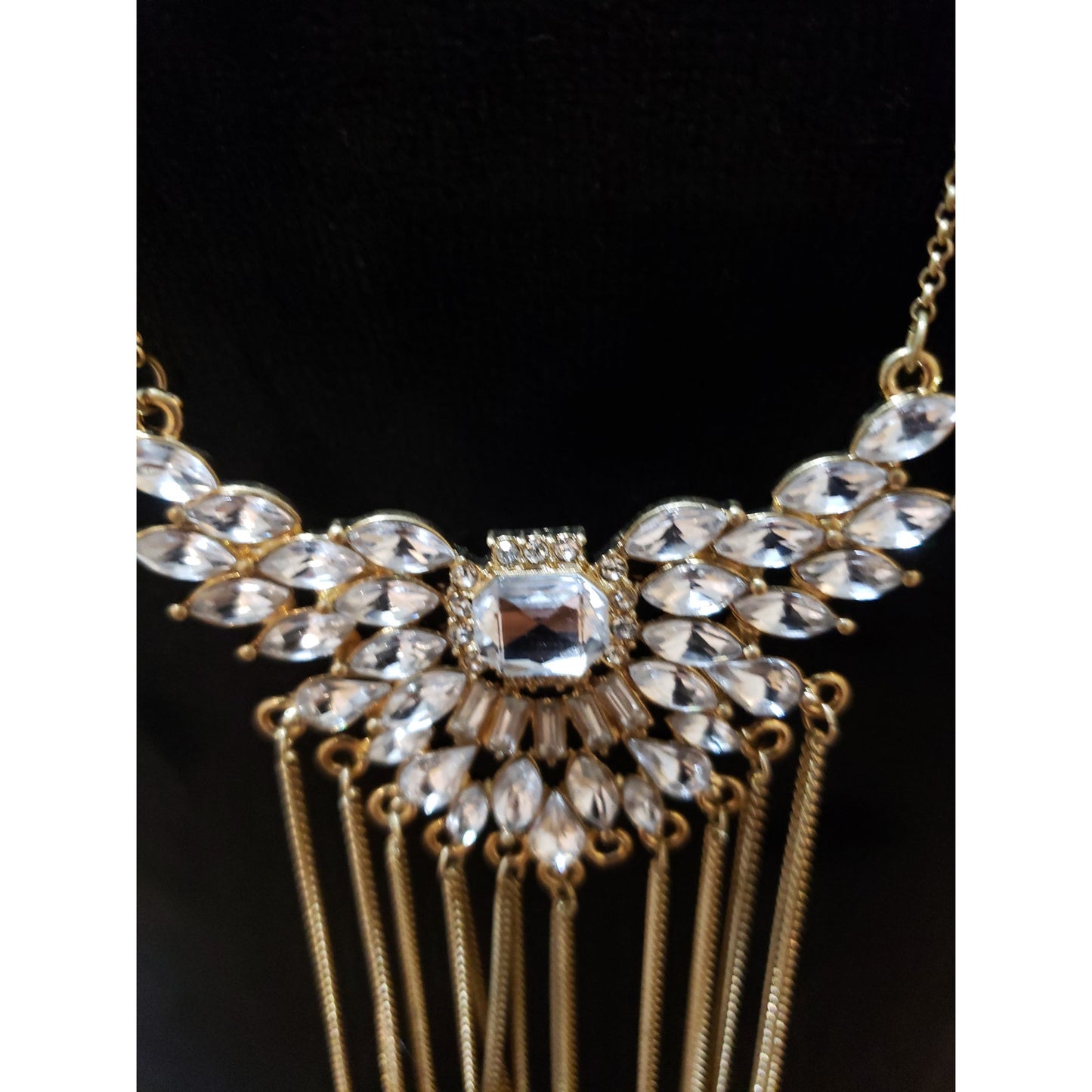 Womens Gold Tone Crystal Rhinestone Necklace with Lobster Clasp Closure